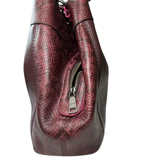 Coach Lexy Colorblock Pebble Leather & Genuine Snakeskin Shoulder Bag Burgundy - Picture 7 of 16